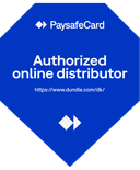 Blåt skilt med påskriften » Authorized online distributor of paysafecard« på engelsk